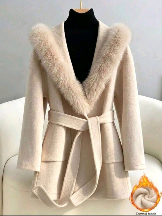 Jackets & Blazers - Women's Solid Color Fur Collar Long Sleeve Elegant Regular Fit Jacket